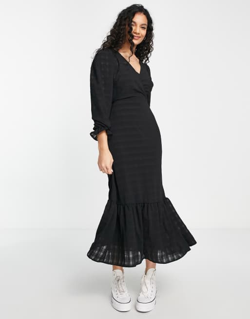New Look wrap midi dress in black check ASOS