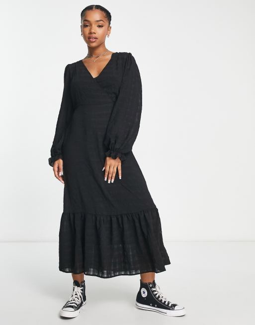 New Look wrap midi dress in black check | ASOS