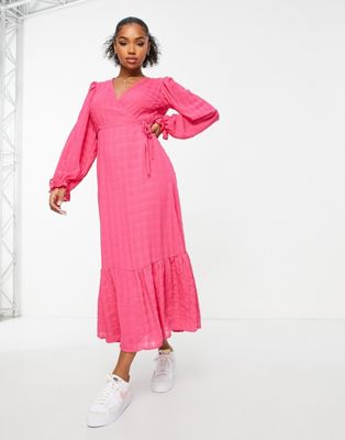 New Look wrap midi dress in pink check