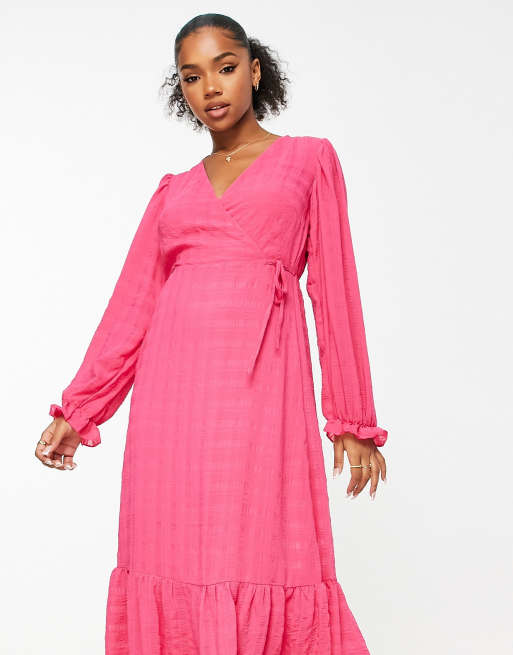 New Look wrap midi dress in pink check