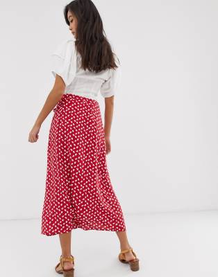 new look red midi skirt