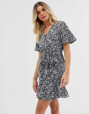 new look black ditsy floral dress