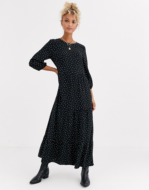 New Look tiered midaxi smock dress in polka dot