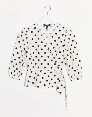 white polka dot wrap top