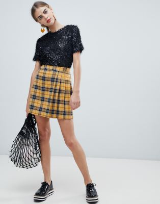 new look yellow plaid skirt