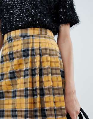 new look mustard check skirt