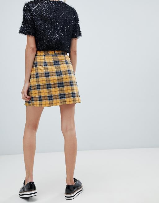 Fancy yellow plaid skirt sale