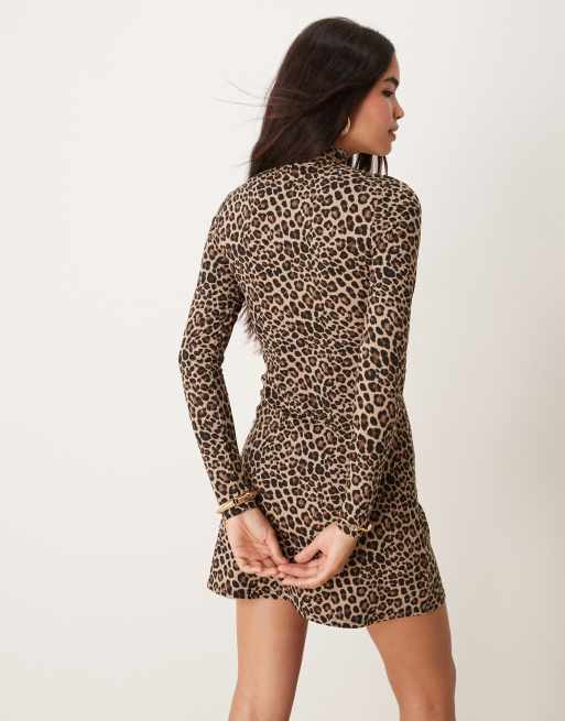 New Look - Zachte mini-jurk met lange mouwen en luipaardprint, 4 van 4