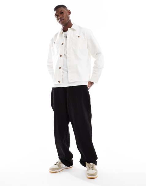 New Look twill button up jacket in off white