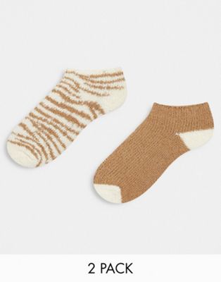 New Look zebra print cosy socks in brown pattern