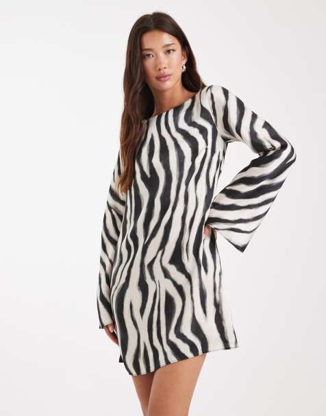 New Look zebra print satin mini dress in black - view 1
