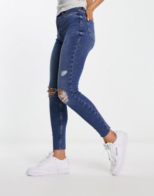 New Look - Zerrissene Jeans mit geradem Schnitt in Dunkelblau