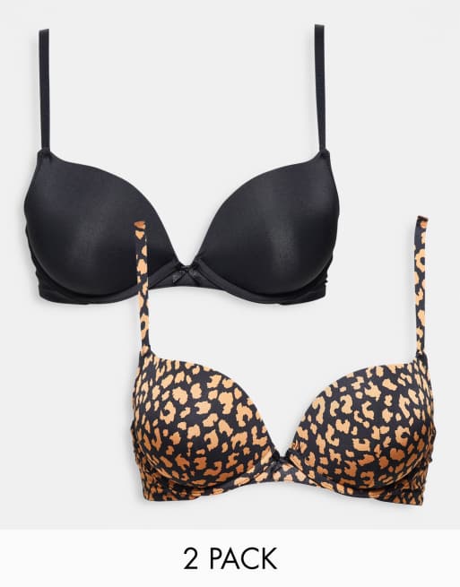 New Look – Zestaw 2 biustonoszy typu push-up w kolorze naturalnym i w panterkę