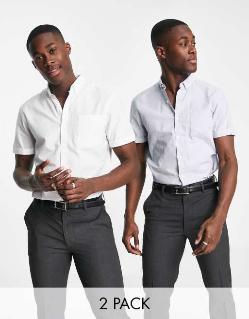 New Look – Zestaw 2 par eleganckich bawełnianych koszul oxford z krótkim rękawem w kolorze białym i jasnoniebieskim - LBLUE