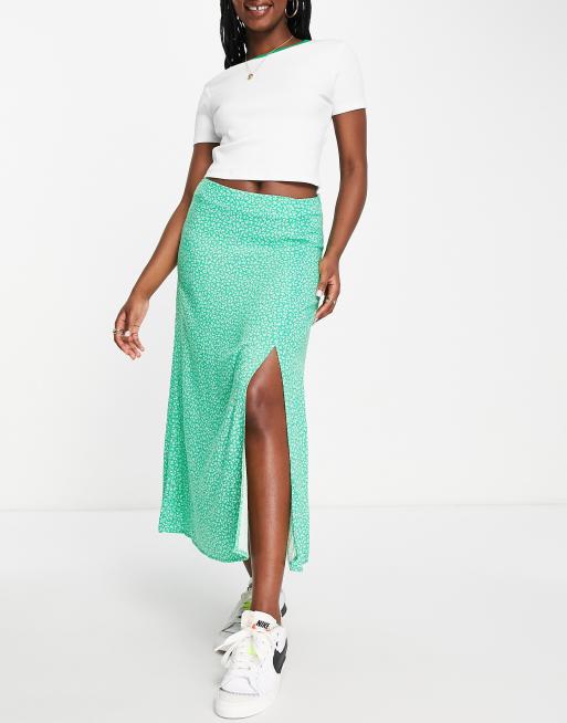 New Look – Zielona spódnica midi w kwiatowy wzór z rozcięciem z boku