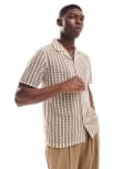 [New Look] New Look zig zag revere crochet shirt in light brown XS Light brown