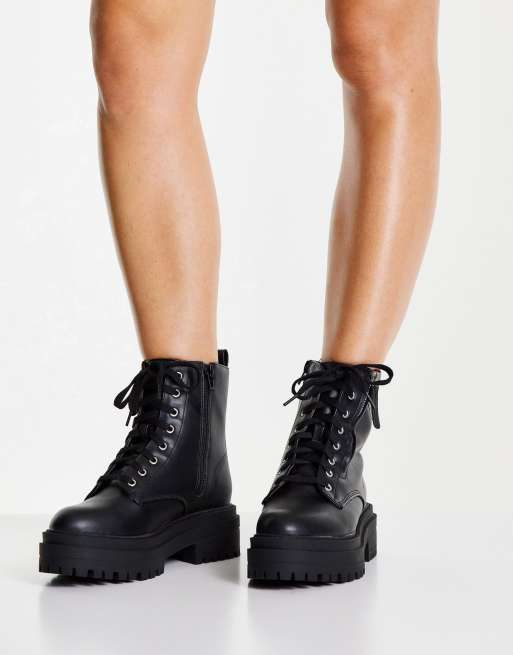 New look lace up top black boots