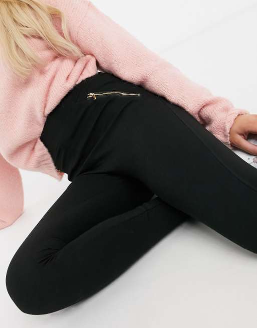 New Look zip detail leggings in black