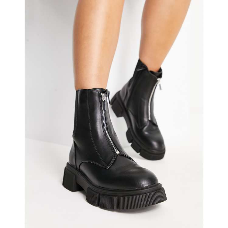 Black chunky zip store boots