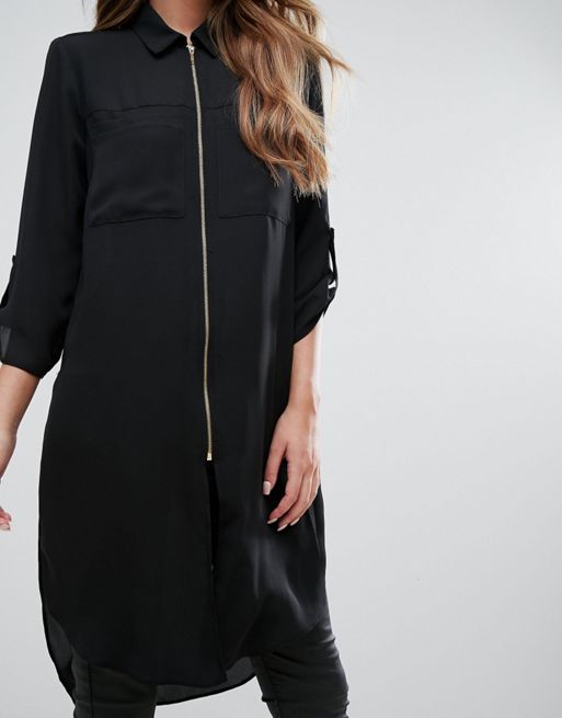 Longline blouse with zipper