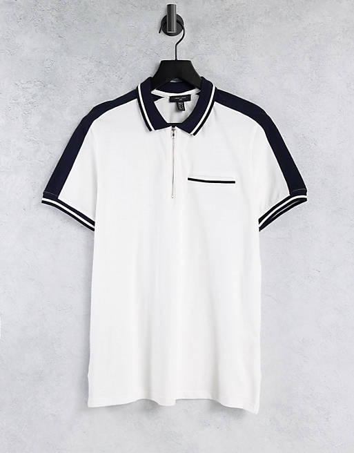 Polo shirts New Look zip neck polo in white 