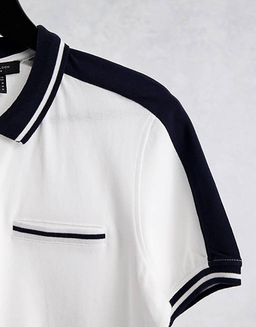  New Look zip neck polo in white 