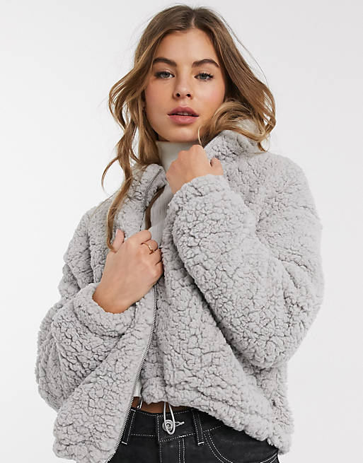 New Look zip through fleece in grey | ASOS