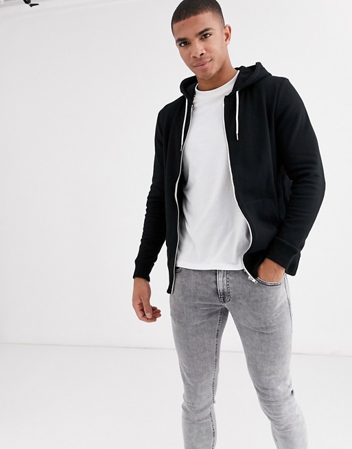 New Look zip through hoodie in black