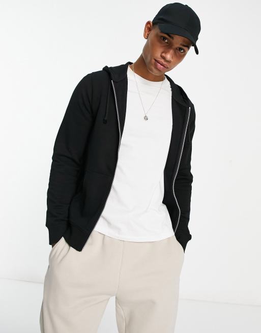 New Look zip through hoodie in black