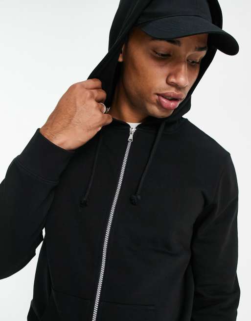 New Look zip through hoodie in black