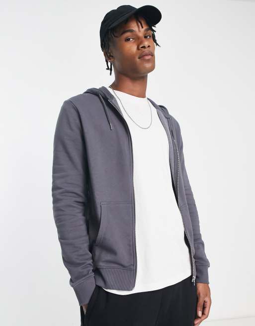 New Look Zip Through Hoodie In Dark Gray