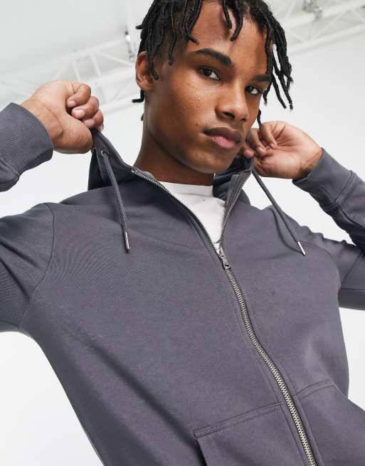 New Look Zip Through Hoodie In Dark Gray