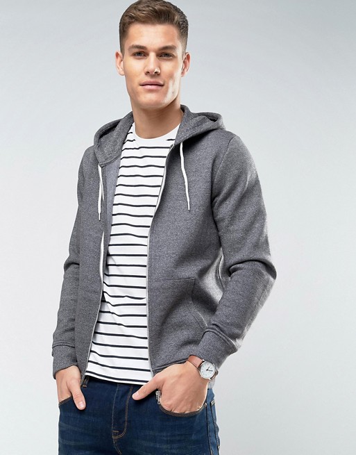 New Look zip through hoodie in grey marl | ASOS
