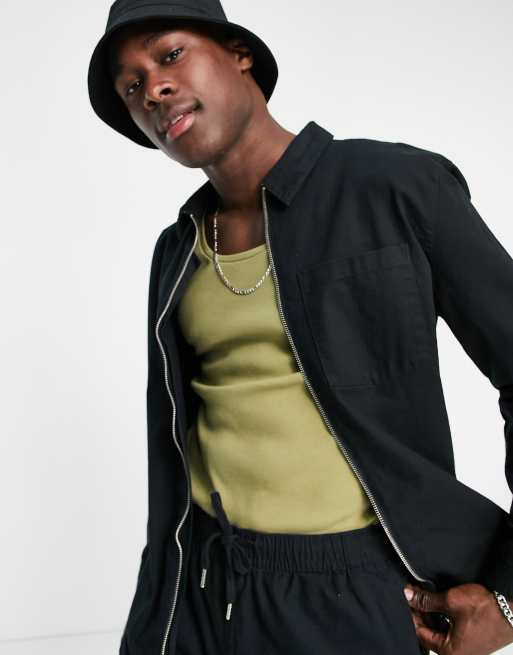 dogtooth jacquard zip through overshirt