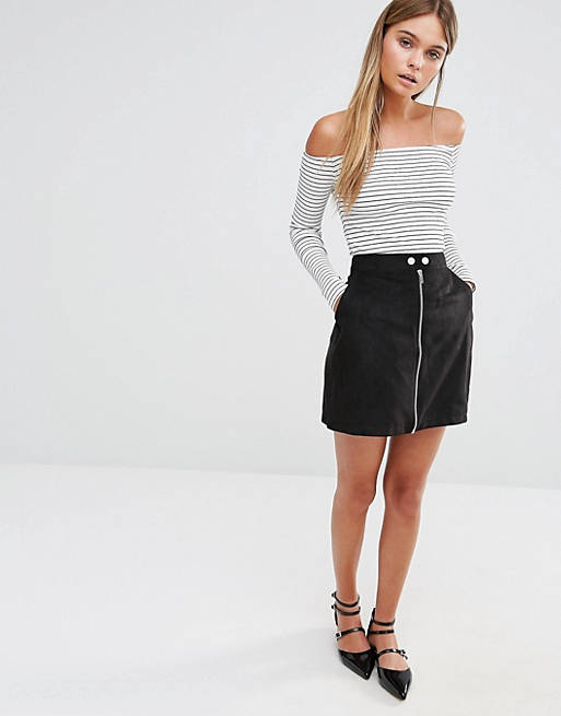 New Look Zip Through Suedette Skirt