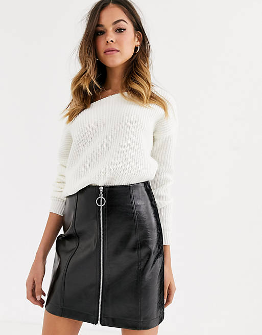 New Look zip through vinyl mini skirt in black | ASOS