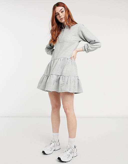 New Look zip tiered sweat mini dress in grey