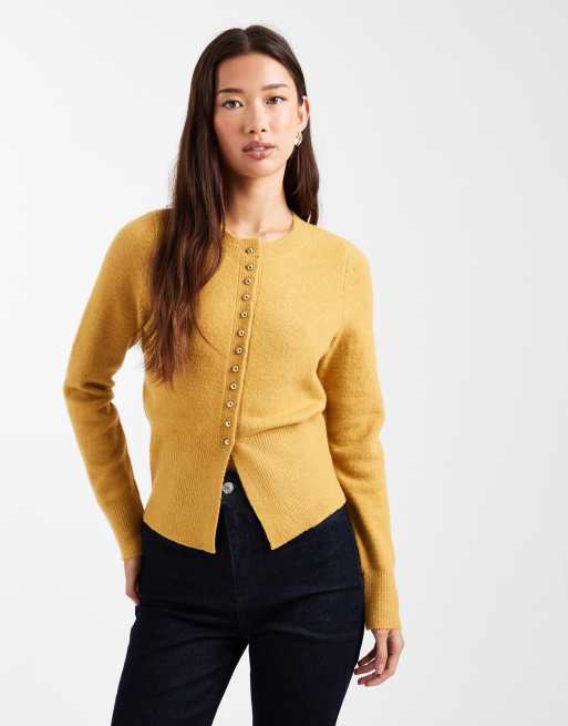 New Look – Żółty kardigan z okrągłym dekoltem zapinany na kuliste guziki