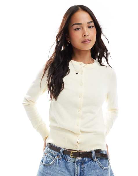 New Look crew neck cardigan in yellow