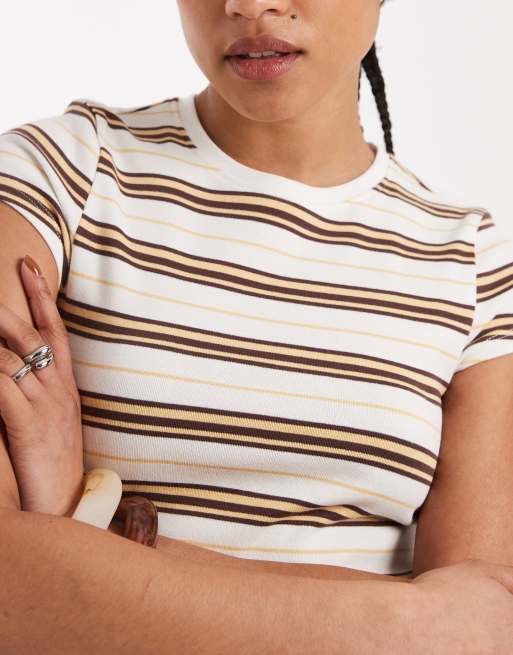 New Look – Żółty krótki i obcisły T-shirt w paski, 3 z 4