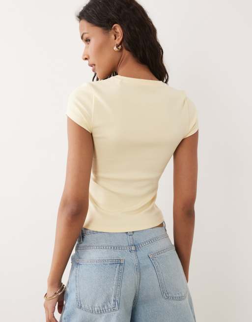 New Look – Żółty krótki i obcisły T-shirt, 3 z 4