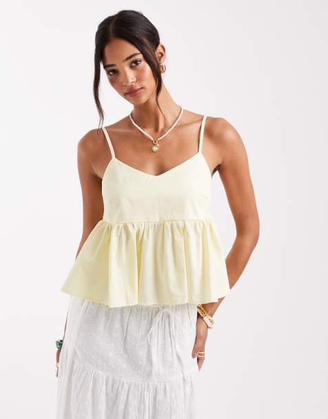 New Look peplum strappy cami top in yellow