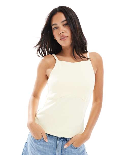 New Look straight neck cami top in yellow