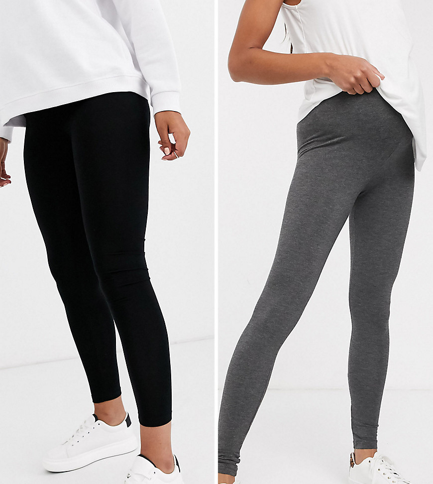 New Look - Zwangerschapskleding - Set van 2 leggings in grijs en zwart