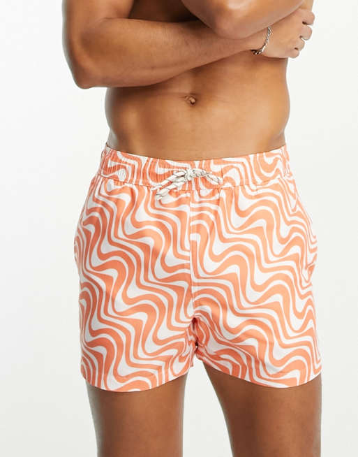 New Look - Zwemshort met golvende print in oranje