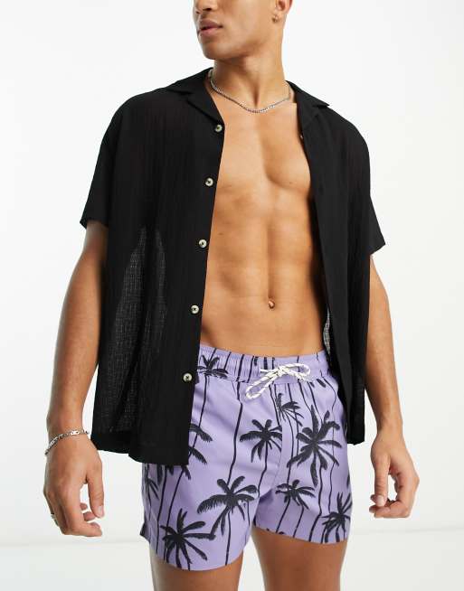 New Look - Zwemshort met palmenprint in paars