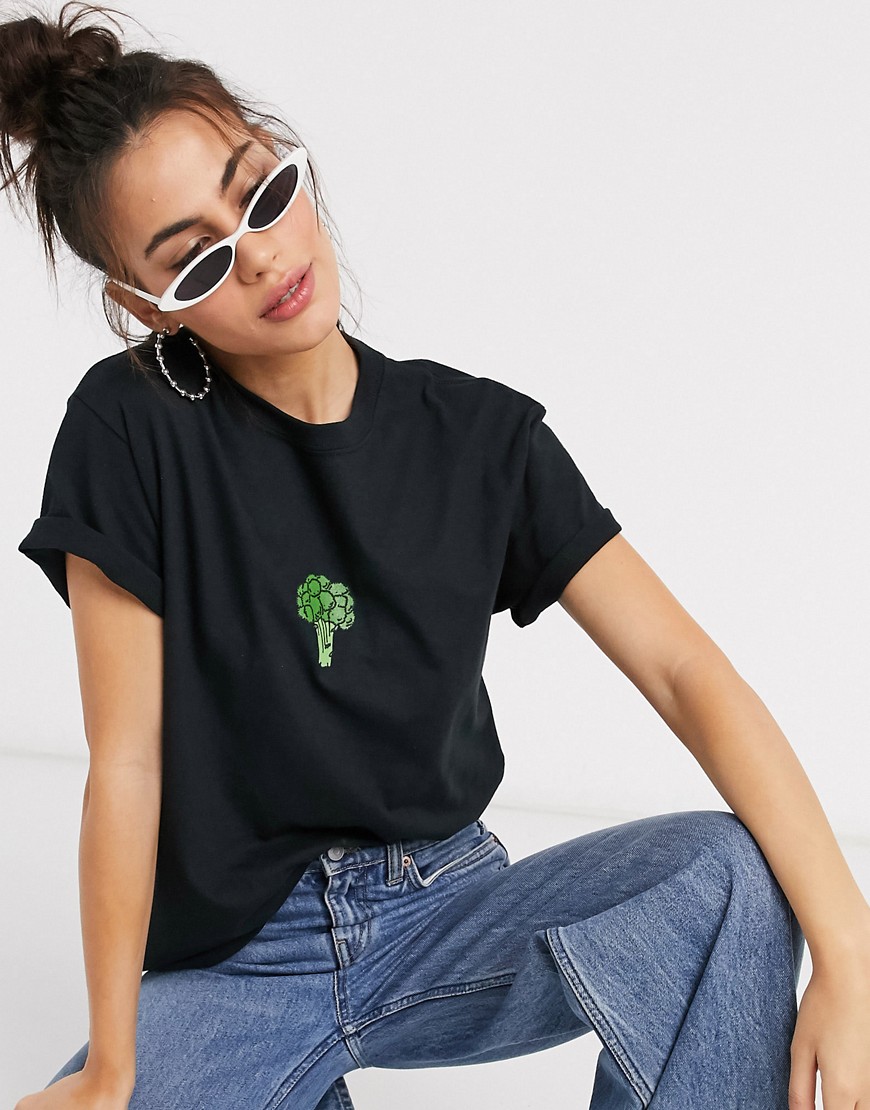 New Love Club Embroidered Broccoli Graphic T-shirt In Oversized Fit-black