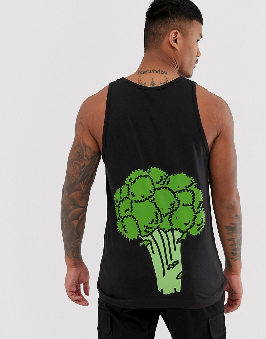 New Love Club - Canotta stile T-shirt con stampa di broccoli sul retro-Nero