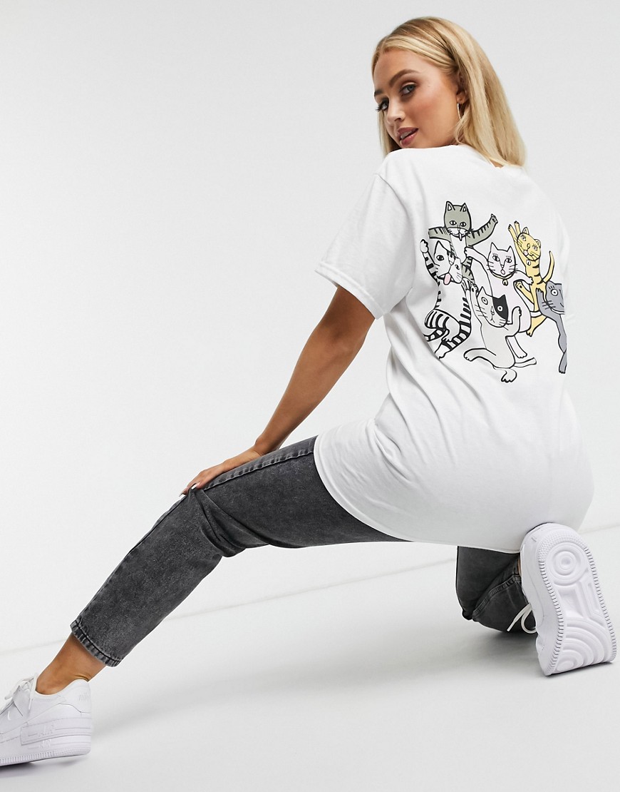 New Love Club cat dance back print oversized t-shirt-White