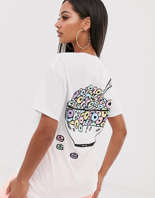 New Love Club cereal back print graphic t-shirt in boyfriend fit